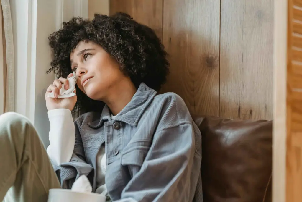 A woman crying alone 